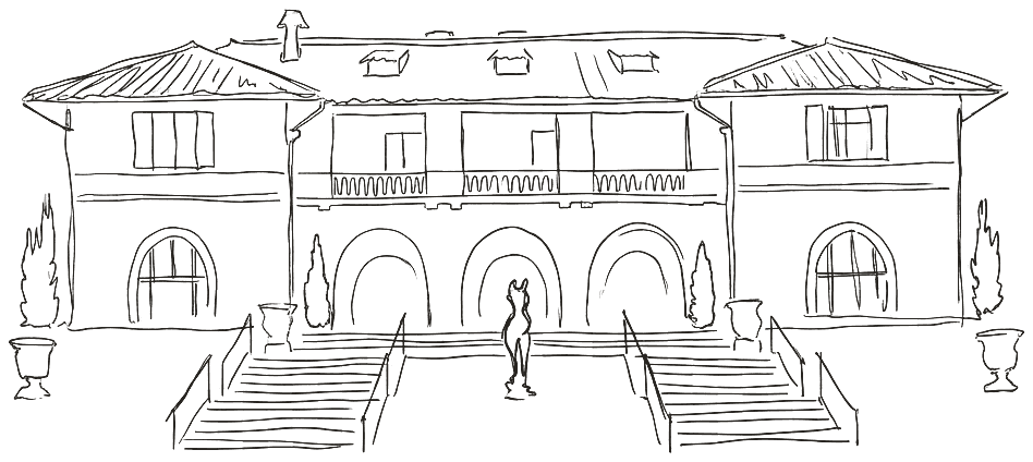Line sketch of Villa Montalvo's terrace and twin staircases